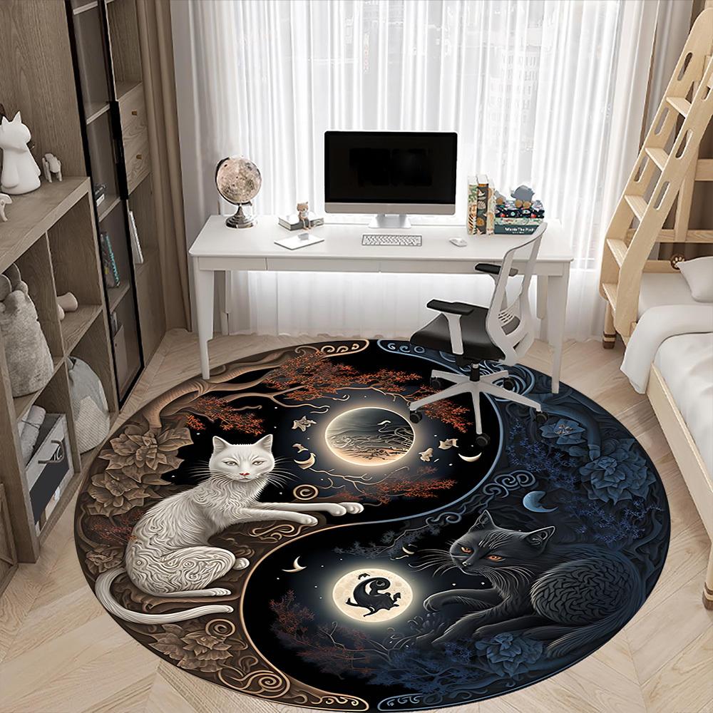 1pc Yin-Yang Cats Chair Carpet for Office Non-Slip, Machine Washable Rug for Office, Room - Holiday Decor, Machine Made Yy251016083