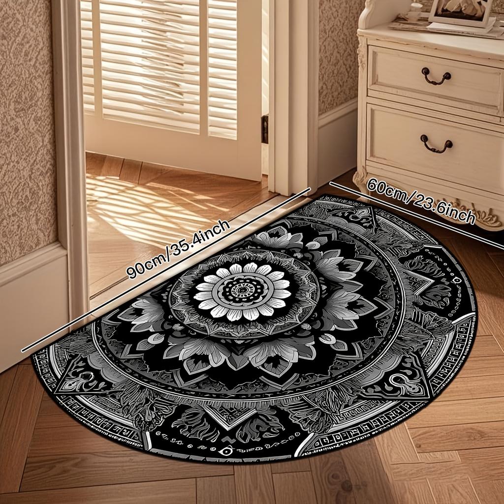 1Pcs Geometric Floral Semi Circle Welcome Doormat Non-Slip for Outdoor Patio Porch Kitchen Bathroom Entryway Floor Mat