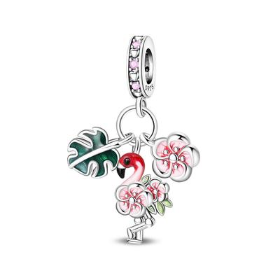 Charm Bead Charms Authentic Copper Plated Flamingo Flower Pendant Bead Charms Compatible With Bracelets Diy Gift Women Delicate Jewellery Accessory