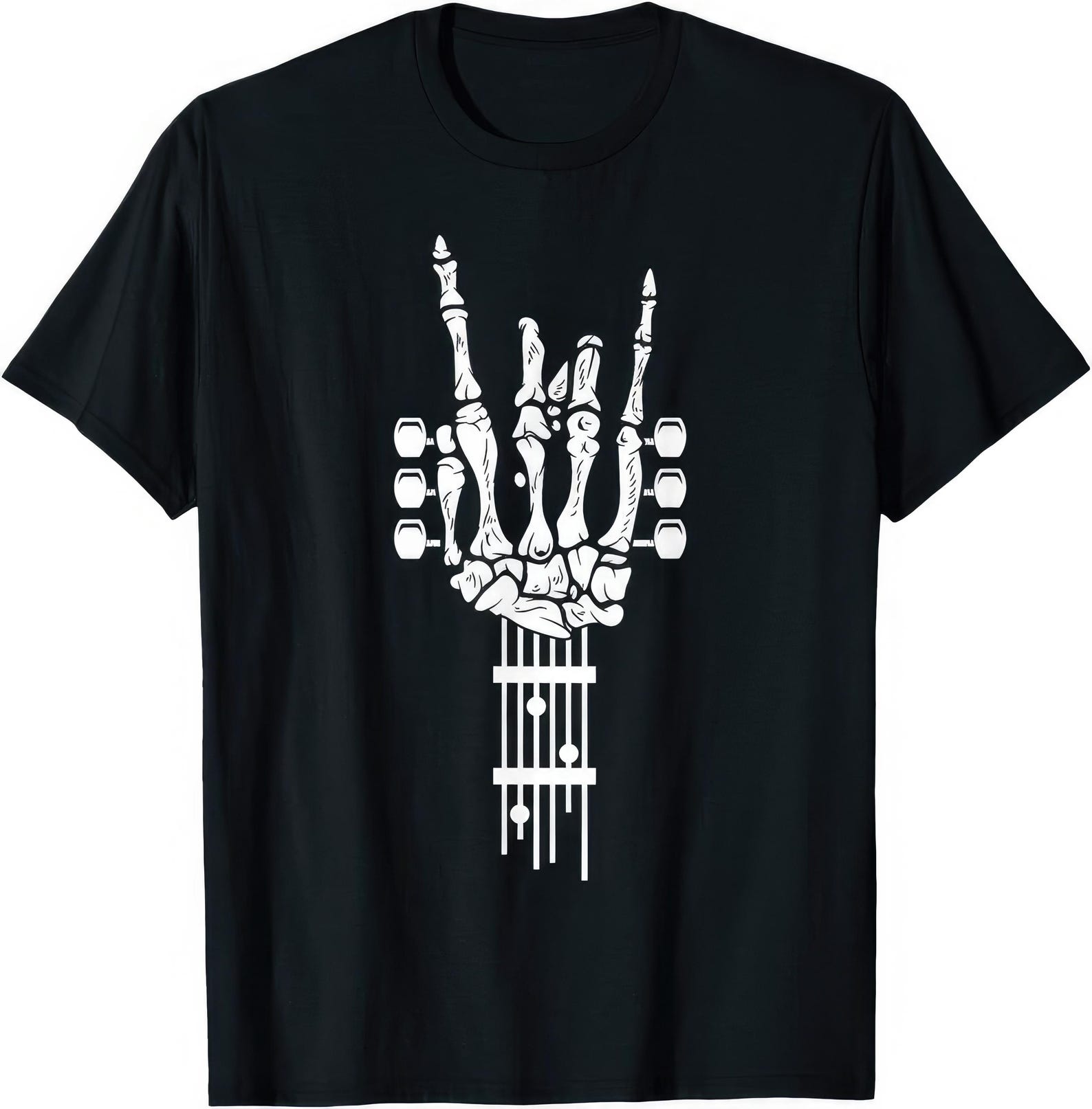 Rock N Roll Skeleton Guitar Fist Metal Punk T shirt 3XL