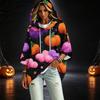 Women's Halloween Print Hooded Pullover Top with 3/4 Sleeves