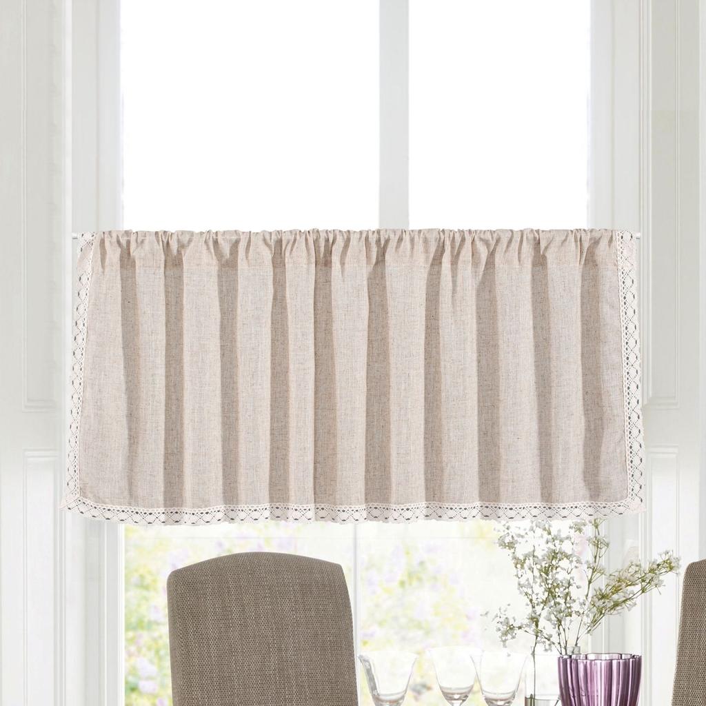 Linen Cotton Lace Tier Curtain, Short Half Window Curtain, Rustic Cafe Curtain for Kitchen Cabinet Cupboard Closet Decor