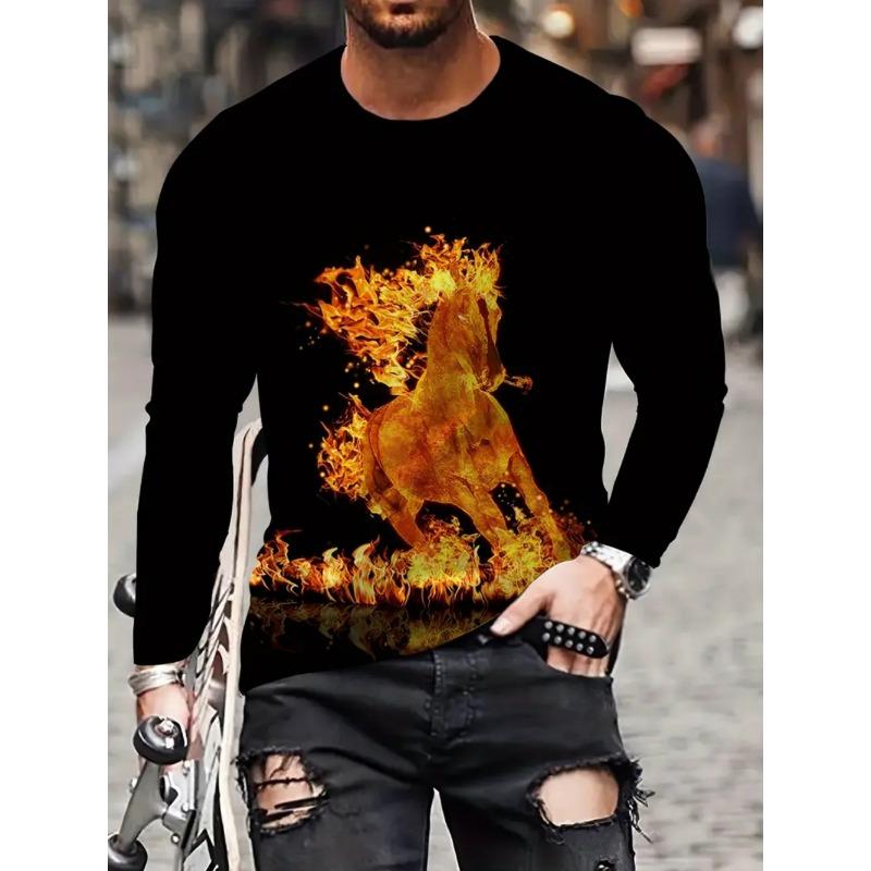 T-shirt da uomo Cavallo al galoppo Grafica Stampa 3D Moda Manica lunga Girocollo Unisex Maglietta Casual Estate Personalità Top da uomo