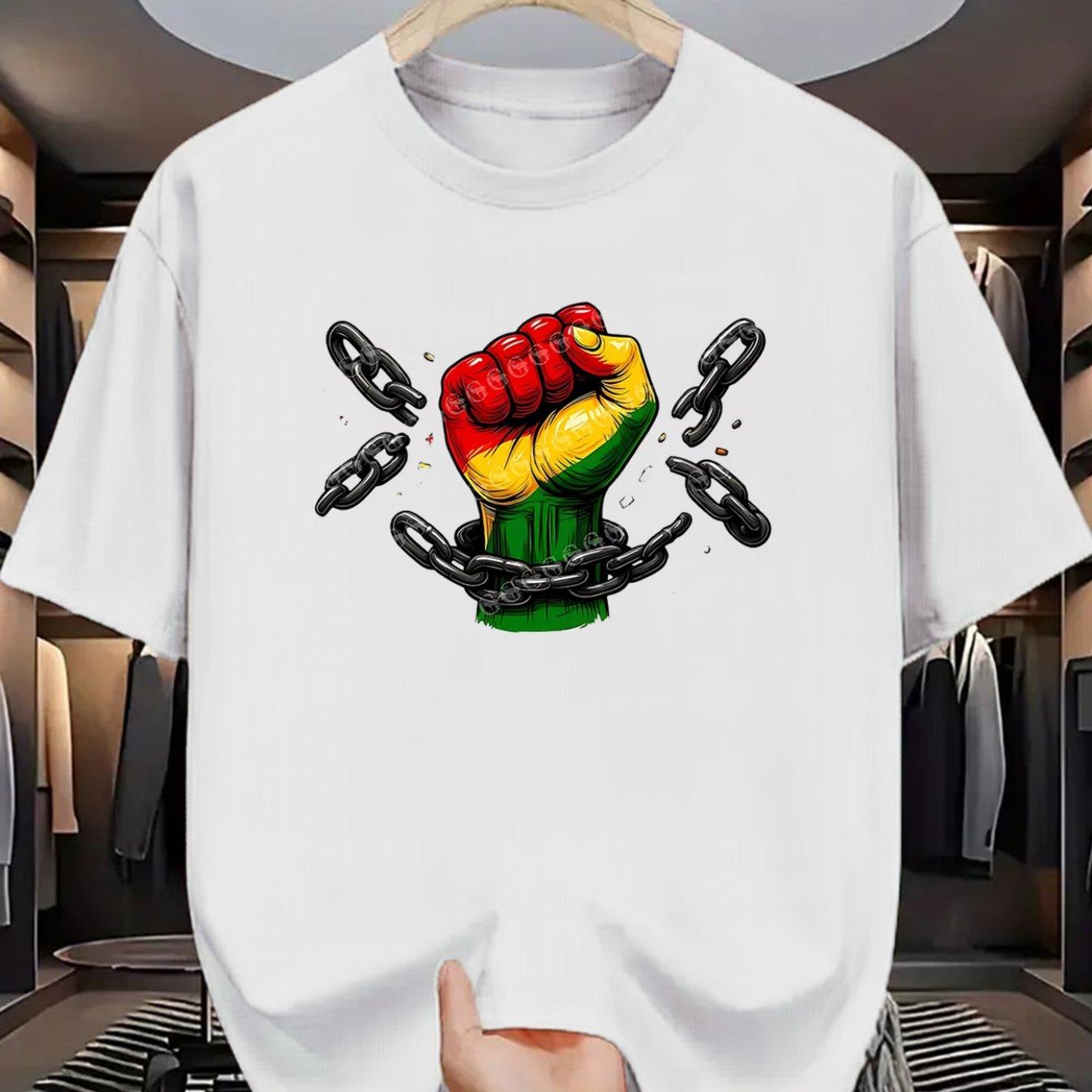 Men s Unity Is Strength T Shirt Raised Fist Rastafari Colors Design Crew Neck Short Sleeve Top with Iconic Symb S