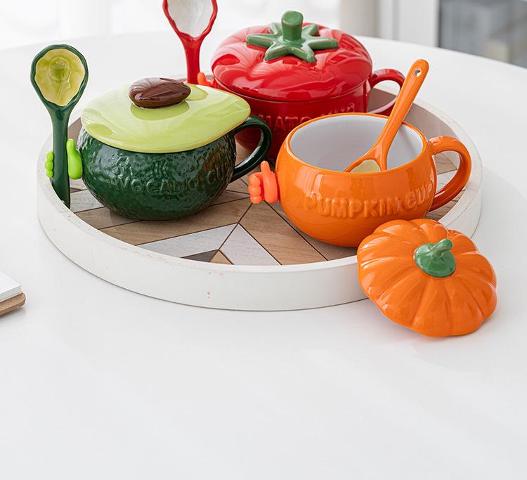 Adorable Pumpkin Ceramic Mug Set with Lid & Spoon for Students