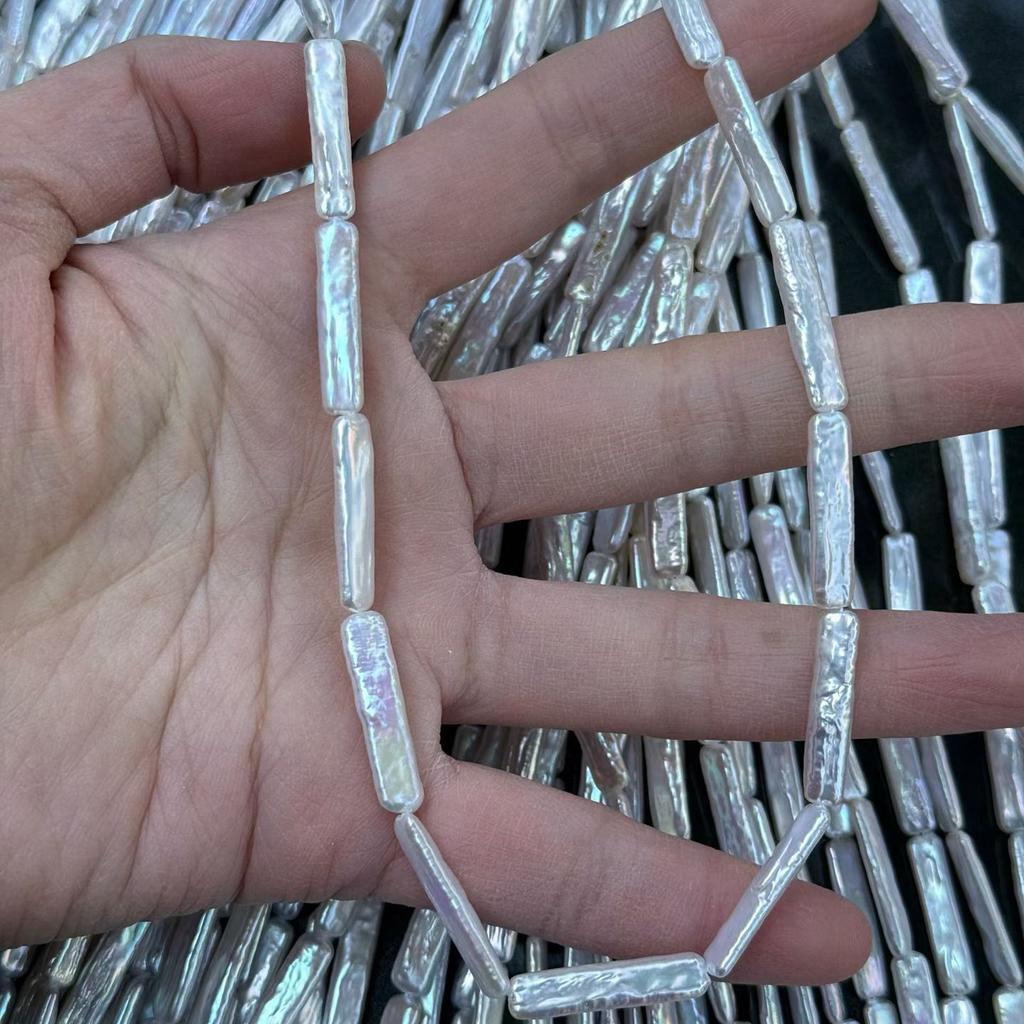1 Strand Natural Freshwater Stick Bar Pearl Beads 5x21mm White Silver Baroque Rectangle Pearls 36cm for DIY Necklace Jewelry Making