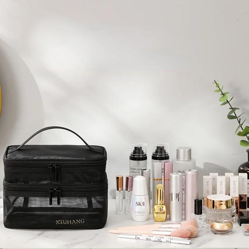 Women's Transparent Mesh Ideal for Cosmetics Makeup and Toiletries Kit  for Travel Sales Success Make Up Organizer Bag