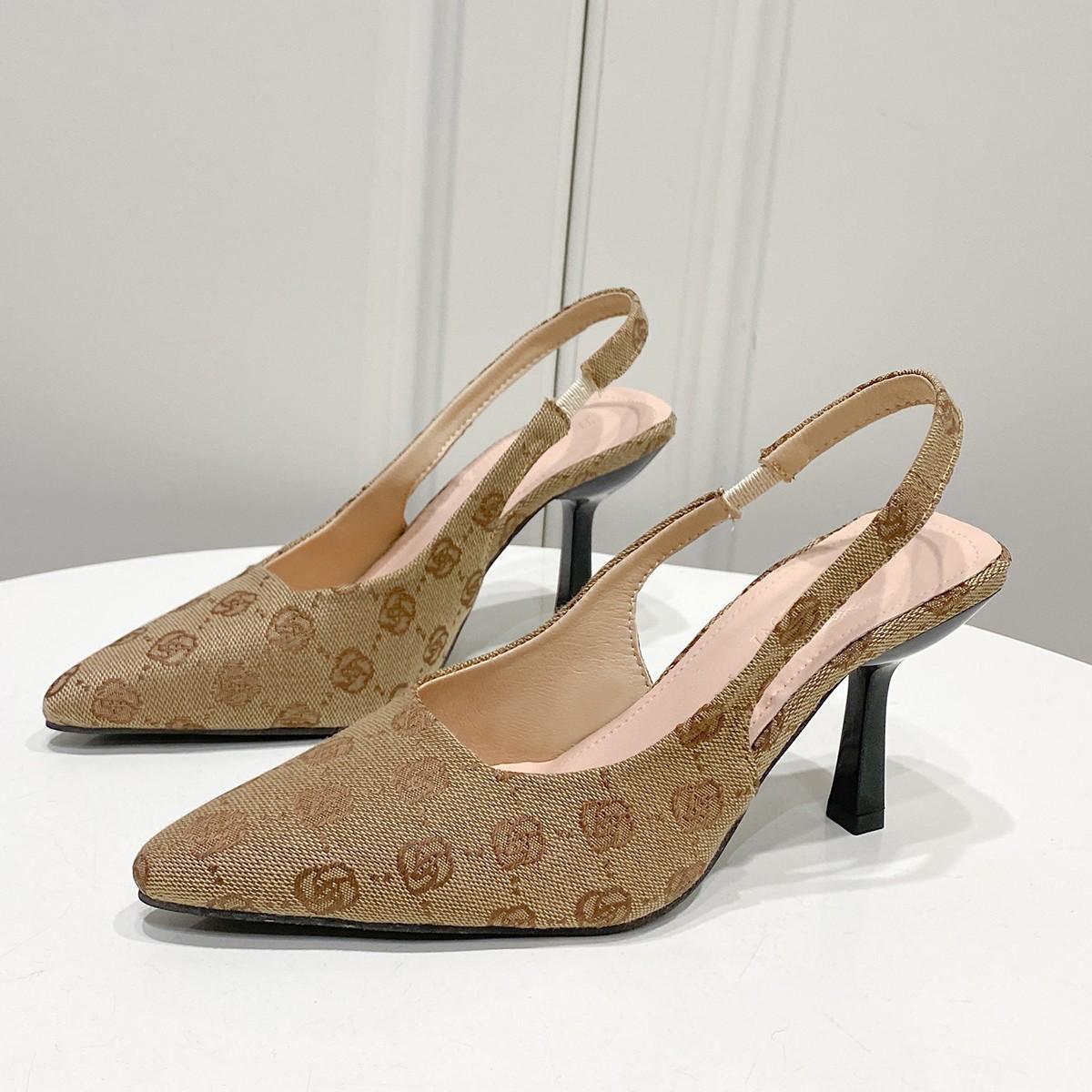 

High-heeled sandals women s summer 2025 new French bag head back strap fashion single shoes pointed stiletto mullers 35 хаки