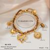 18K Gold-Plated Stainless Steel & Suede Leather Double-Layer Bracelet with Heart and Sun Crystal Pendant Charm