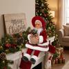 Standing & Sitting Mrs. Claus Christmas Statue Pine Berry Red Plaid Sequin Xmas Figurine Felt Faux Wool Ornament Mantel