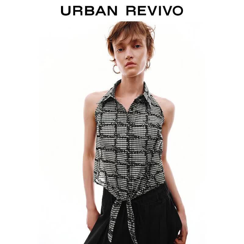 UR2026 Women s Sleeveless Plaid Tie-Front Shirt S