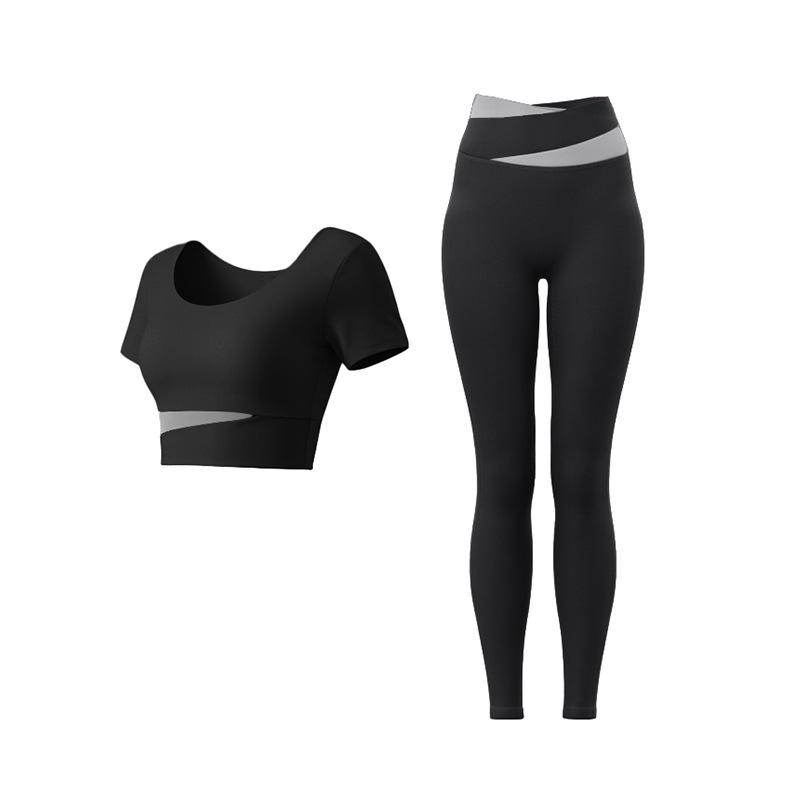 Contrasting Color Splicing Yoga Suit Women Can Wear Quick-drying Breathable Short-sleeved Trousers Pilates Sports Suit
