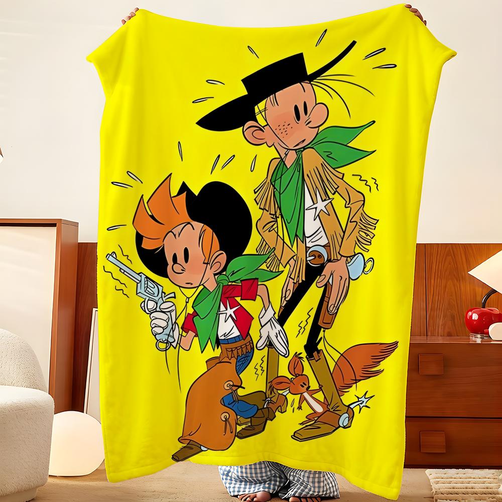 Cartoon S-Spirou en F-Fantasio Gooi Flanellen Plaid, Lichtgewicht Gezellig, Duurzaam Wasbaar schattig Cool