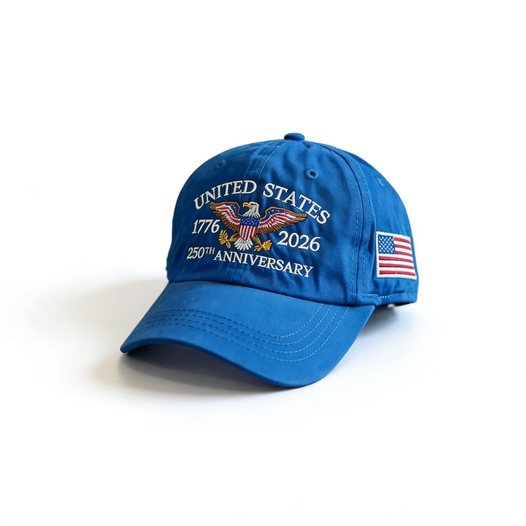 Embroidered Eagle Flag 6-Panel 100% Cotton 250th Anniversary Sporty Baseball Cap Adjustable Outdoor Sun-Protection Snapback