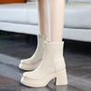 Fashion Women's Thick Sole 2024 Hot Selling High Quality Warm Fashion Solid Color Thick Heel Winter High Heel Short Boots Patent Leather