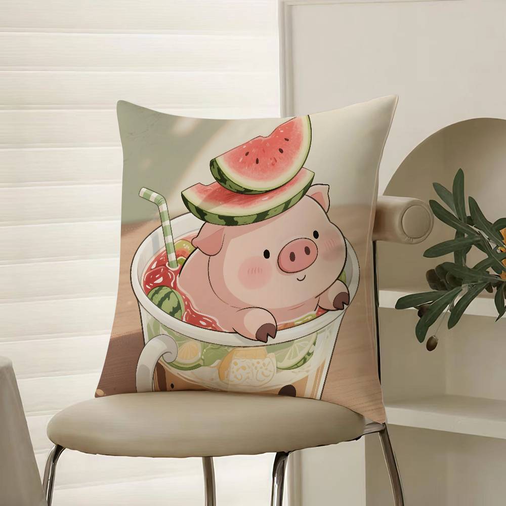 Cute Pig Summer Surprise Pillow Case Comfort Sofa Bed Silky Elegant Invisible Zipper Decorative Cushion Cover