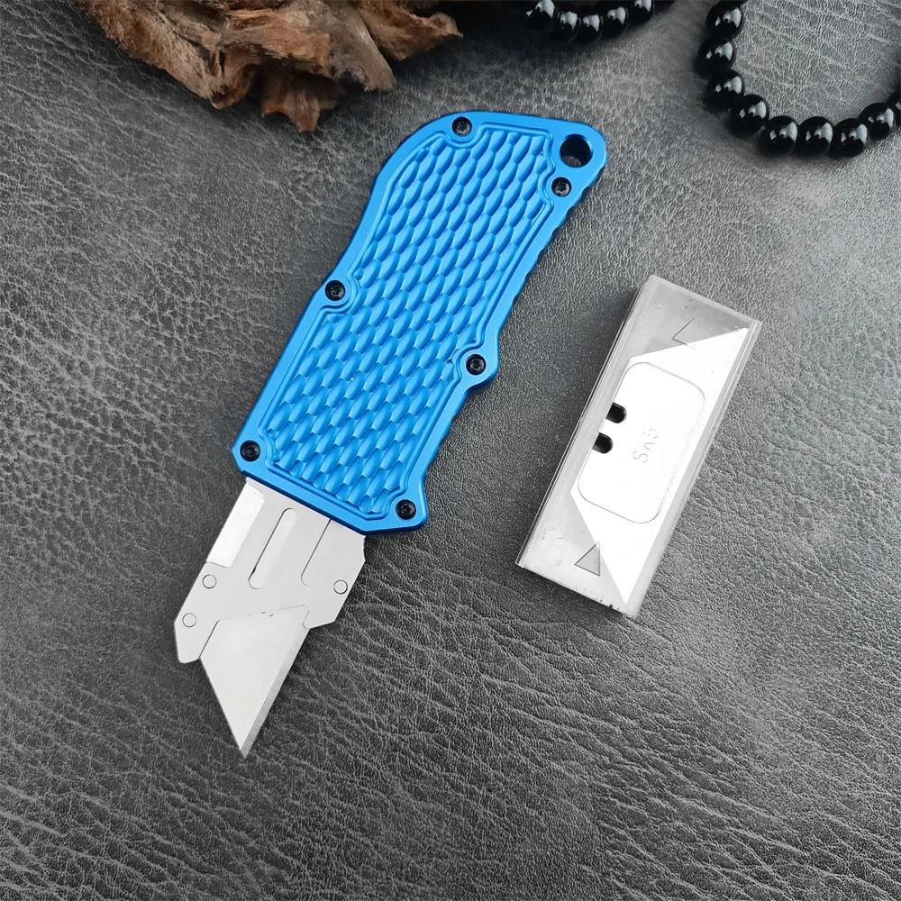 Boxs Cutter Outdoor Quick Open Folding Knife 440C Blade Aluminum Handle with 5PCS Replacement Blade Tactical Knife EDC Tool