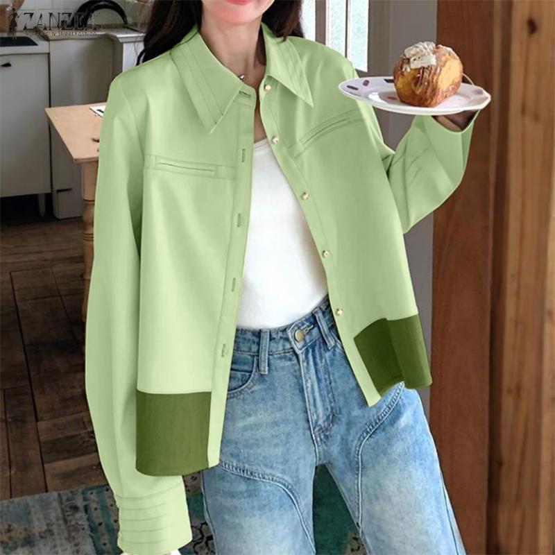 ZANZEA Women Turn Down Collar Casual Long Sleeve Blouse