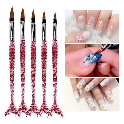 5-teiliges Nagelpinsel-Set mit glitzernden Fischschwanz-Griffen für Nagelkunst-Spitzen, Design, Malerei, Zeichnen, Dekorationen