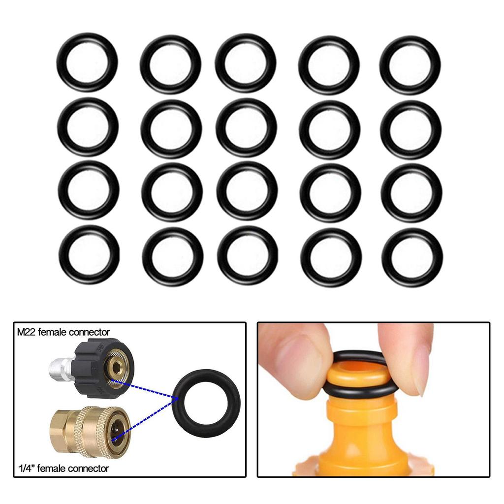 20Pcs Power Pressure Washer O Rings for 1/4" Quick Coupler Direct Replace M22 Quick Connect Rubber O Rings Black Accessory