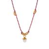 Stainless Steel Half-circle Natural Stone Acorn Pine Cone Pendant Necklace with Hand-knotted Rope Jewelry for Women.