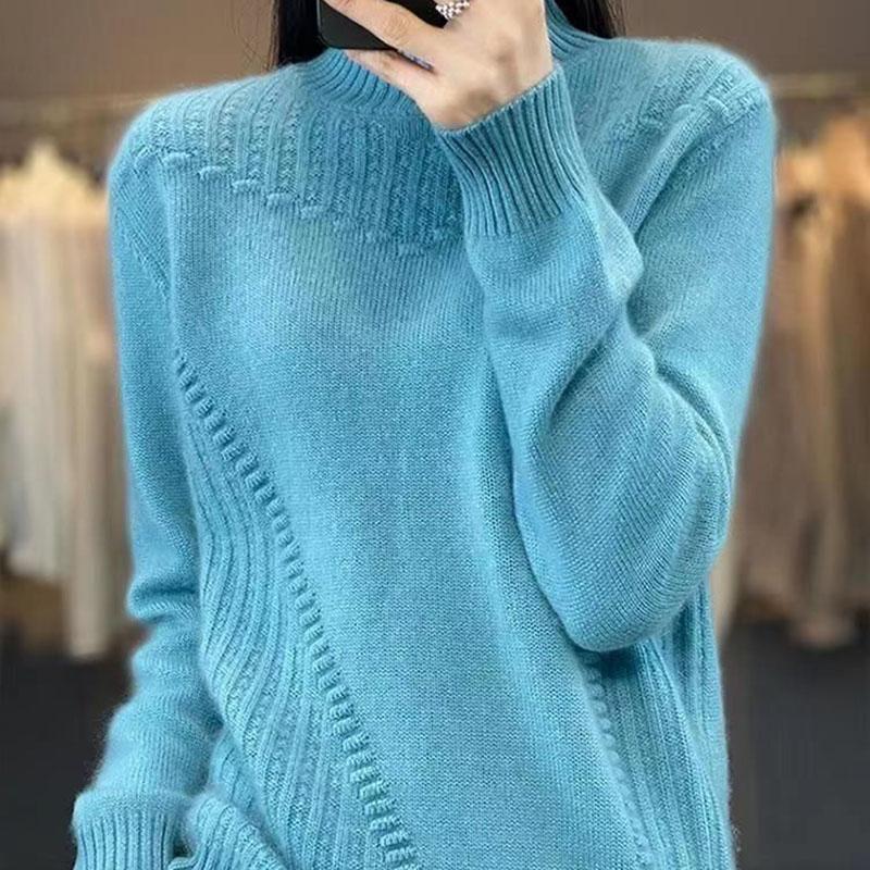 Женский свитер Осень Зима Утепленный Теплый Вязаный Эластичный С длинным рукавом Оверсайз Топ XXXL синий 2159₽