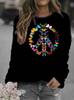 Women's Hippie Floral Print Round Neck Hoodie