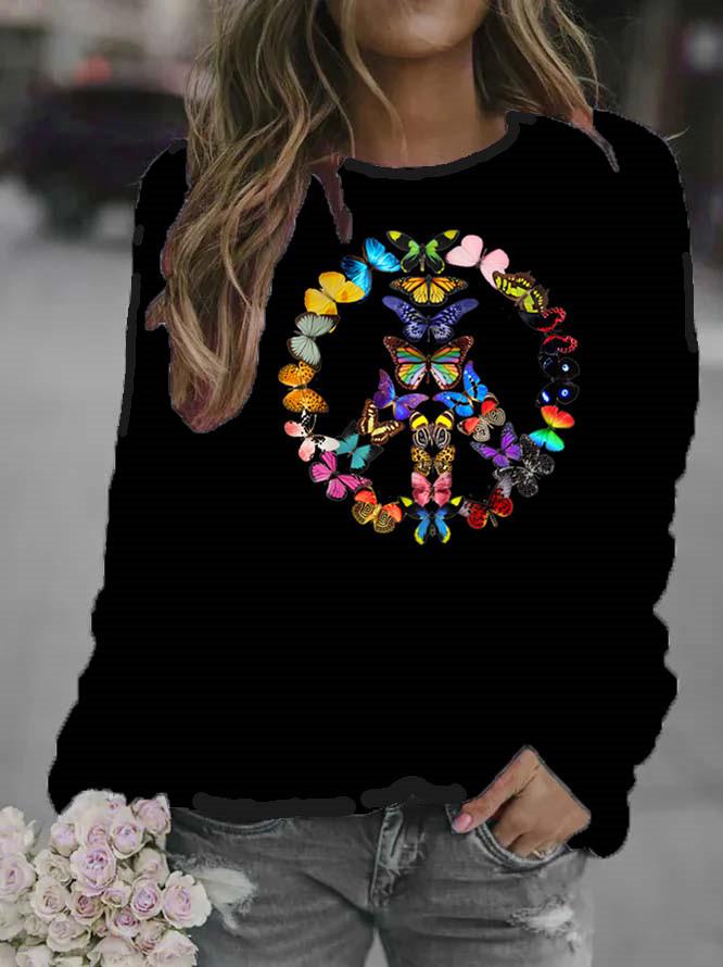 Women's Hippie Floral Print Round Neck Hoodie