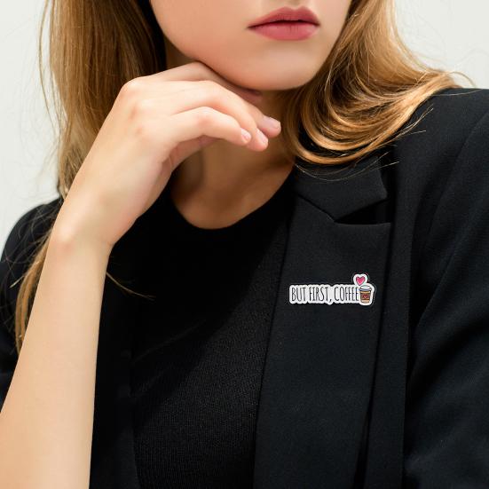 Brooch Pin, Coffee Slogan Design Brooch, Thickened Zinc Alloy Badge, Enamel Paint Stable Buckle Pins for Clothes Hats