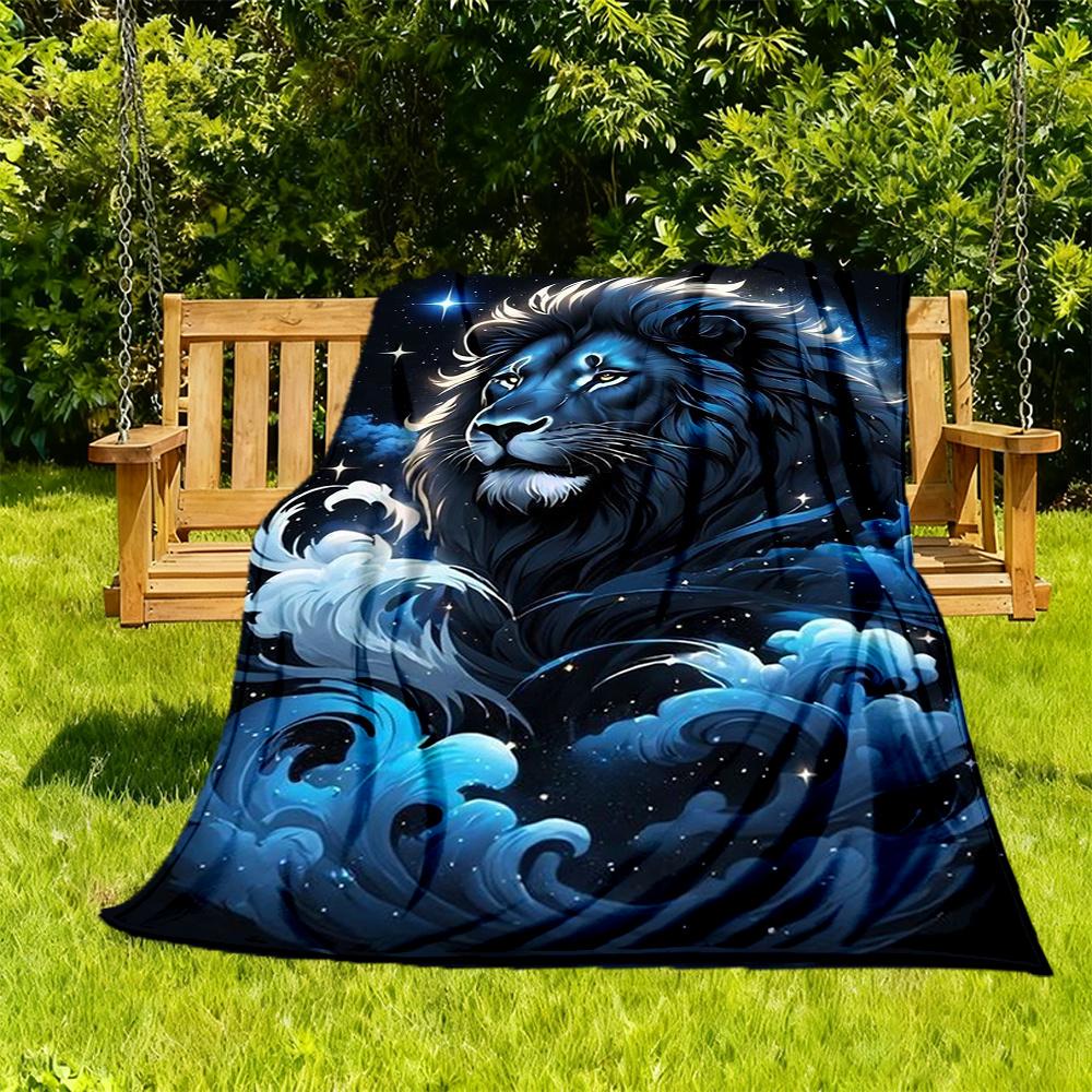 

1pc Lion Waves Flannel Blanket, Comfortable and Warm Blanket, for Camping Sofa Bed and Couch Office033 130x150cm