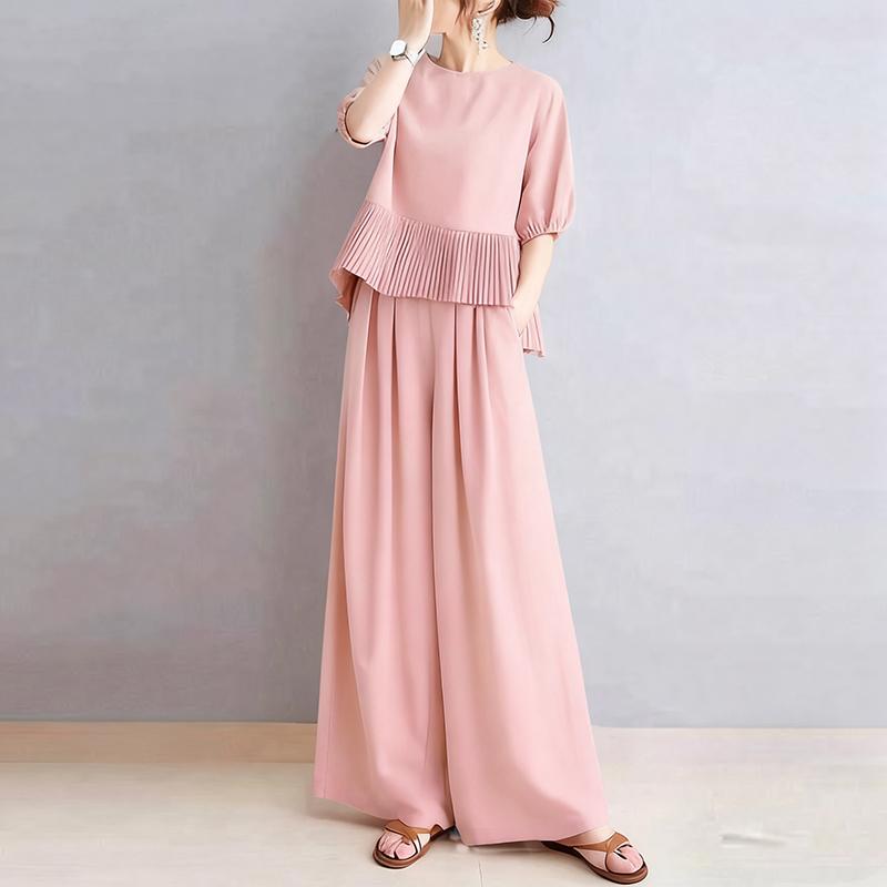 ZANZEA Damen Halbarm Bluse und Hose Sommer Zweiteiler Anzugsets