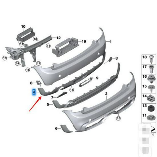 51127380015: Compatible Rear Bumper Lower Skirt with Parking Sensors for BMW MINI F55 F56.