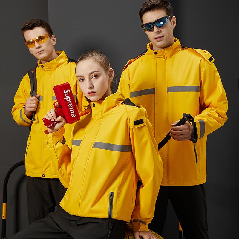 Reflective Fleece-Lined Windproof Rainproof Workwear Jacket with Custom Logo