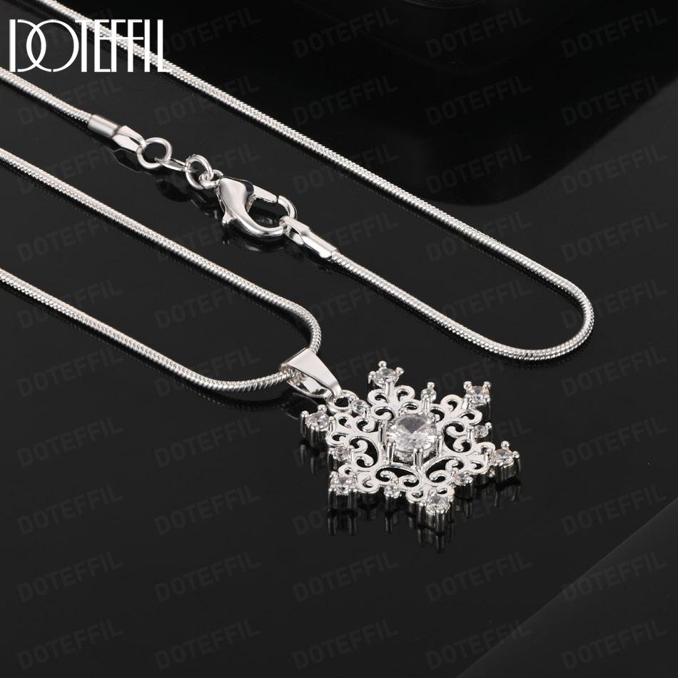 925 Sterling Silver Wedding Jewelry Snowflake Pendant Necklace 45CM