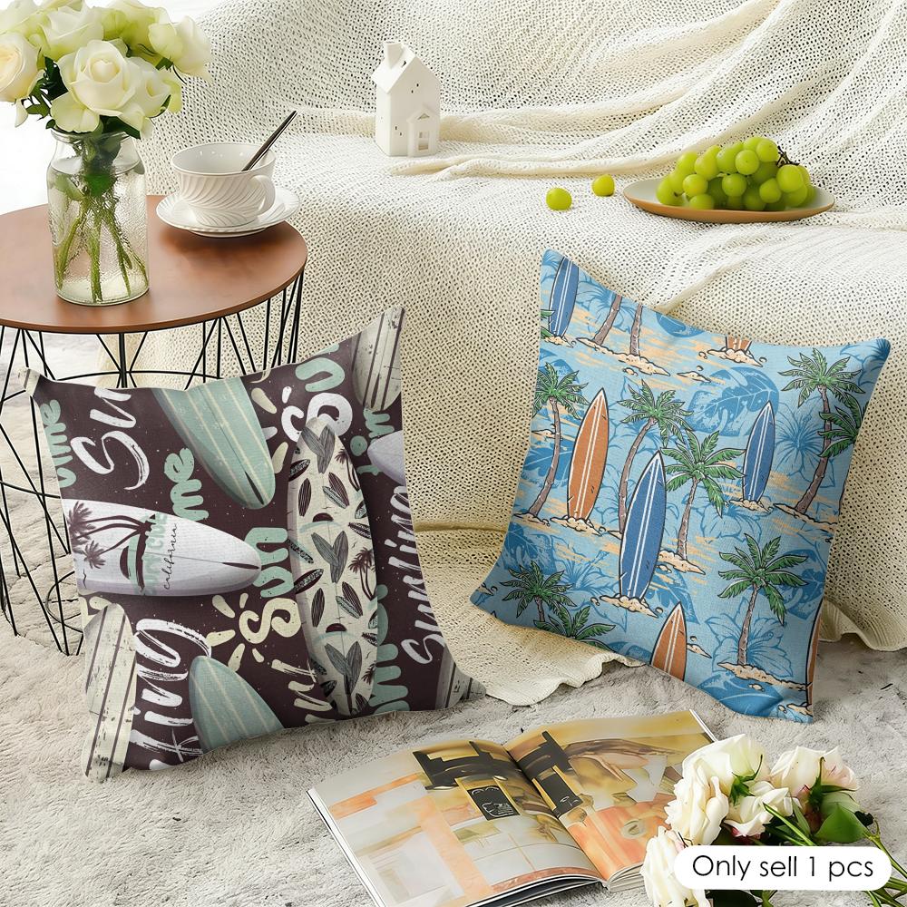 Surfing Pattern Cushion Cover Natural Linen Pillow Cover Double-Sided Print Cushion Cover For Sofa Home Decor