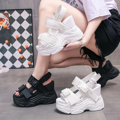 Modische Sommer-Sandalen mit hohen Absätzen, dicken Sohlen und hohen, einfarbigen Sandalen mit offenen Zehen, Keilabsatz-Plateauschuhe, Damenschuhe, Größe 34-39