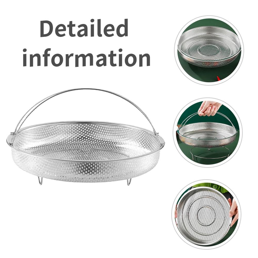 Household Stainless Steel Steamer Basket with Handle, Universal Draining Basket, Steamer Rack, and Steam Tray