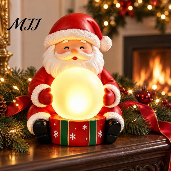 Christmas Gift for Family Friends Light Up Santa Claus Figurine, Statue Holding Glowing Crystal Ball, Warm Housewarming Winter Night Light,