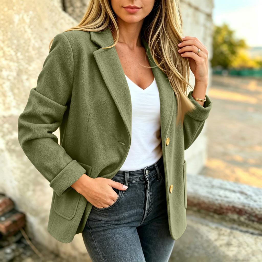 Women's Stylish Casual with Lapel, Buttons and Fabric Trim