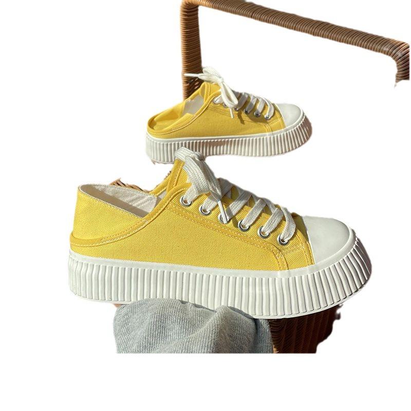 One Pair of Shoes for Two Uses Thick Bottom Heightened Easy Wear Shoes Women's Spring New Canvas Shoes Ins Trendy Lazy Biscuit Shape Shoes
