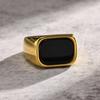 Men's Stainless Steel Gold Ring with Black Glass Stone and Geometric Design (RC-619)