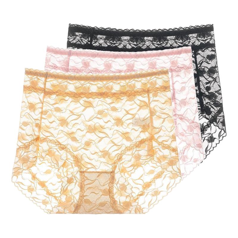 

Women s High Waisted Lace Underwear, Transparent Mesh Briefs, Breathable Stretchy Sexy Panties, Large Size Lingerie M
