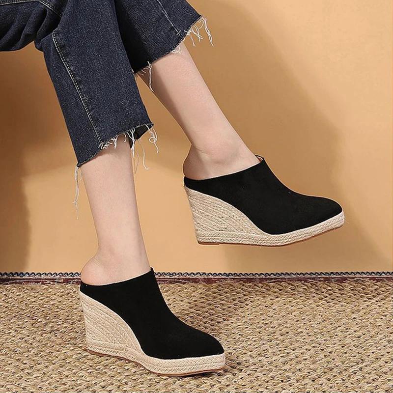 Fashion Spring Summer Fashion High Heels Women Party Shoes Brand Modern Elegant Ladies Wedges 9cm Women Pumps Black D293