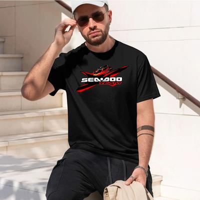 SEA DOO Heavyweight Retro Printed Pattern Fun Round Neck T-shirt for Daily Comfort