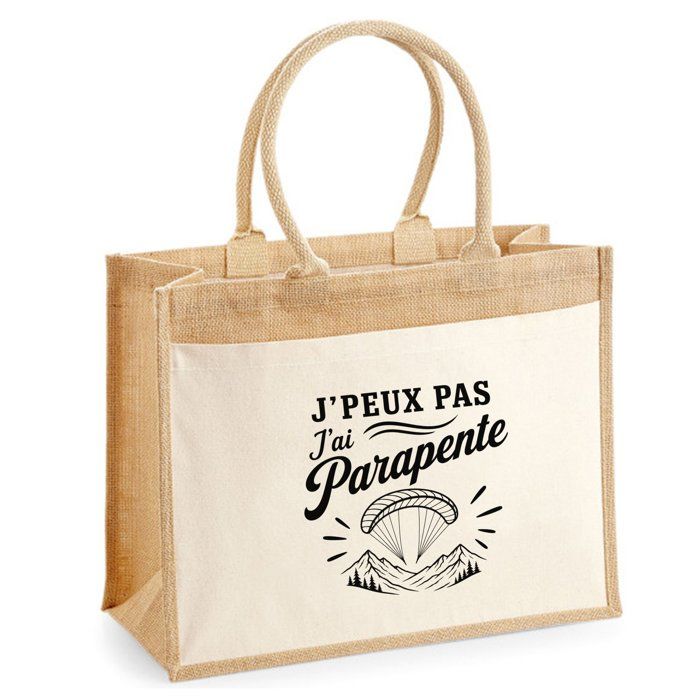 Sac Cabas - PLANETEE - J'peux pas minimaliste - Toile de jute et coton - 43×33×21 cm (21 L) - Beige / Impression noire