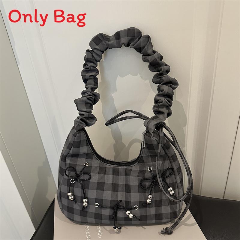 Canvas Bowknot Plaid Cloud Shape Shoulder Bag For Casual Daily Use