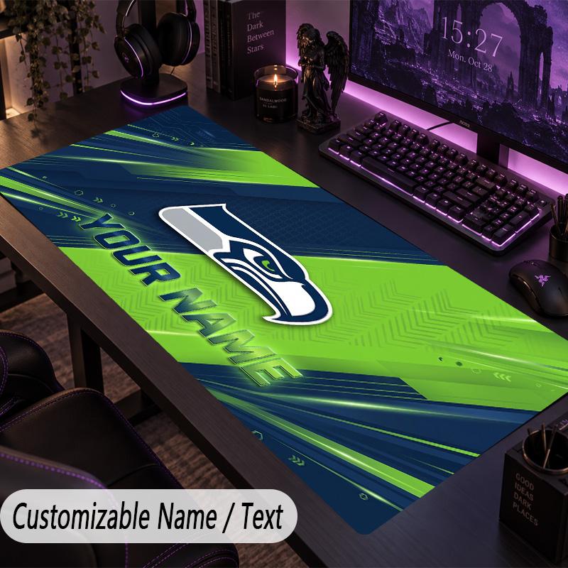 Large Mouse PadSeattle Seahawks Custom Name Text Personalized Desk Mat Non Slip Gaming Pad
