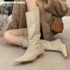 Fashion Pointed Toe Long Boots for Women Autumn Winter 2025 New Sequined Shiny Sexy Mid Calf Boots Kitten Heel Boots Bling Knight Boots