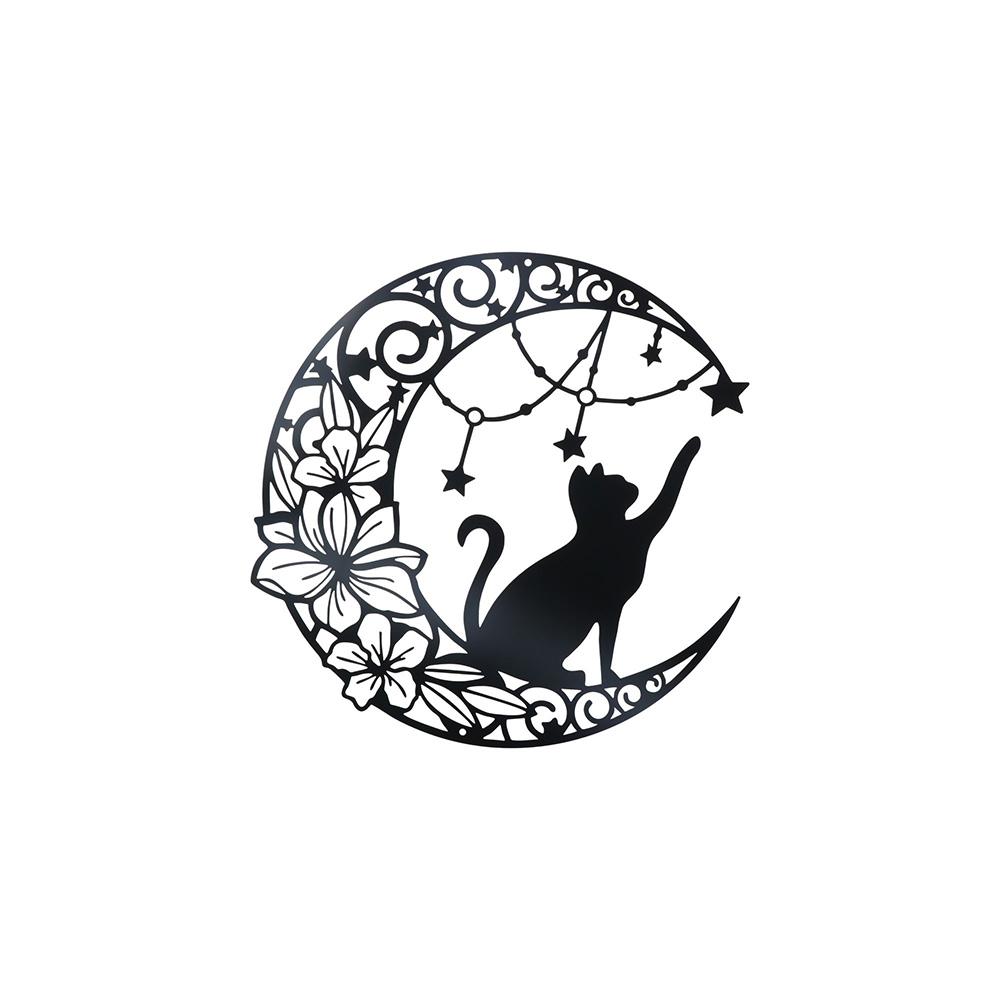 

Подвеска из кованого железа в виде лунного кота, черная металлическая настенная подвеска в виде кота, аксессуары для дома 1