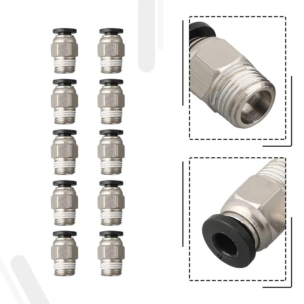 PC4M10 Male Straight Pneumatic Quick Fitting Connector for PTFE Tube with Stainless Steel Thread Suitable for Extruder Assembly